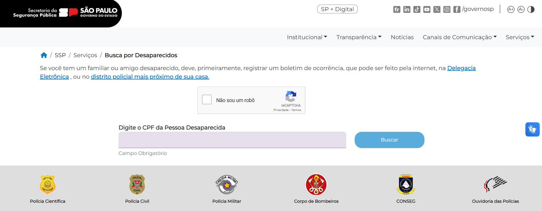 SSP-SP para Desaparecidos