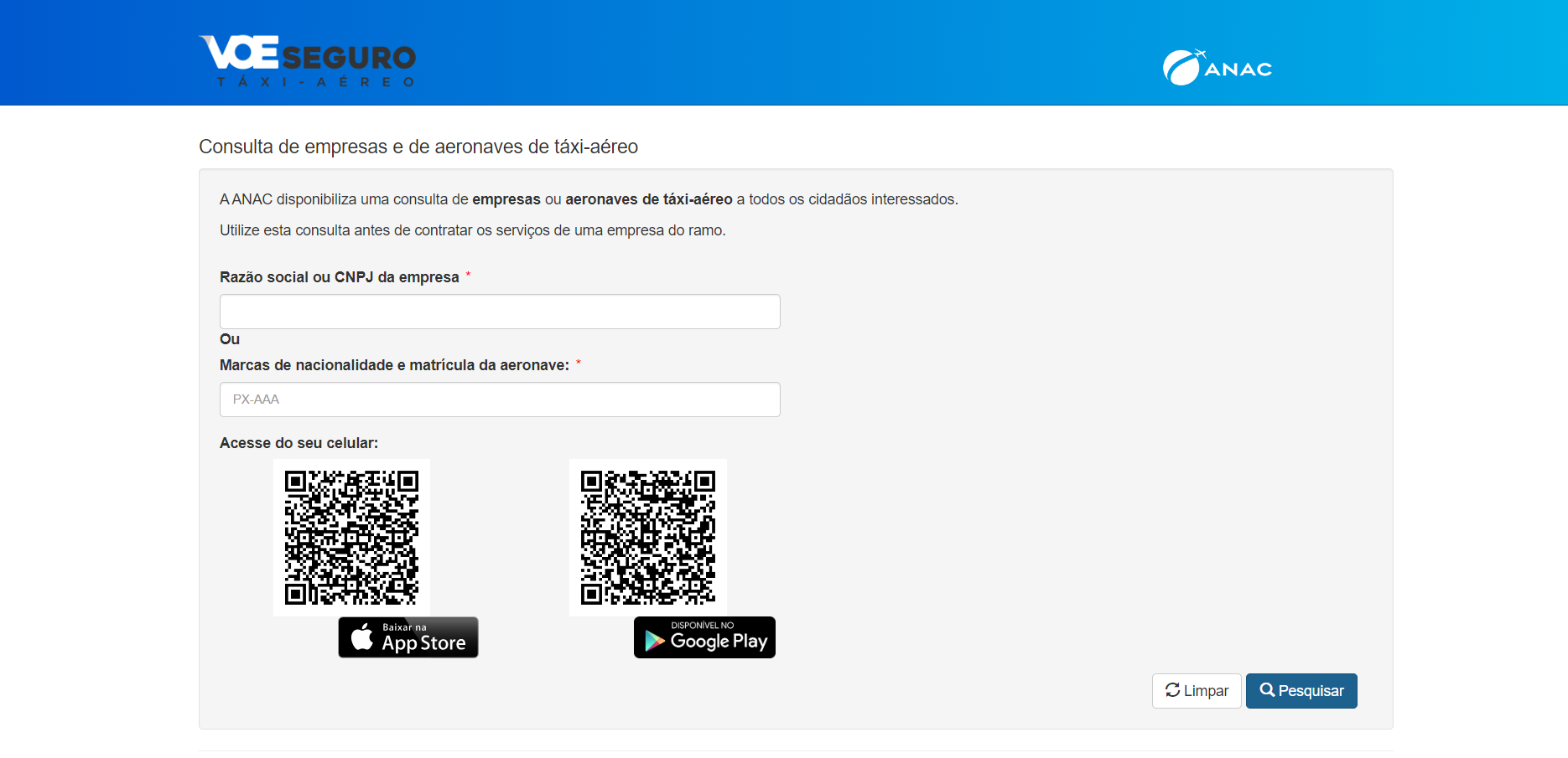 Consulta de Empresas e de Aeronaves de Táxi-Aéreo