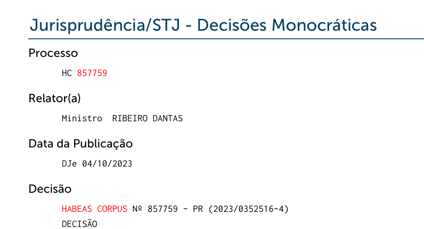 HC 857759 Relator: Min RIBEIRO DANTAS.