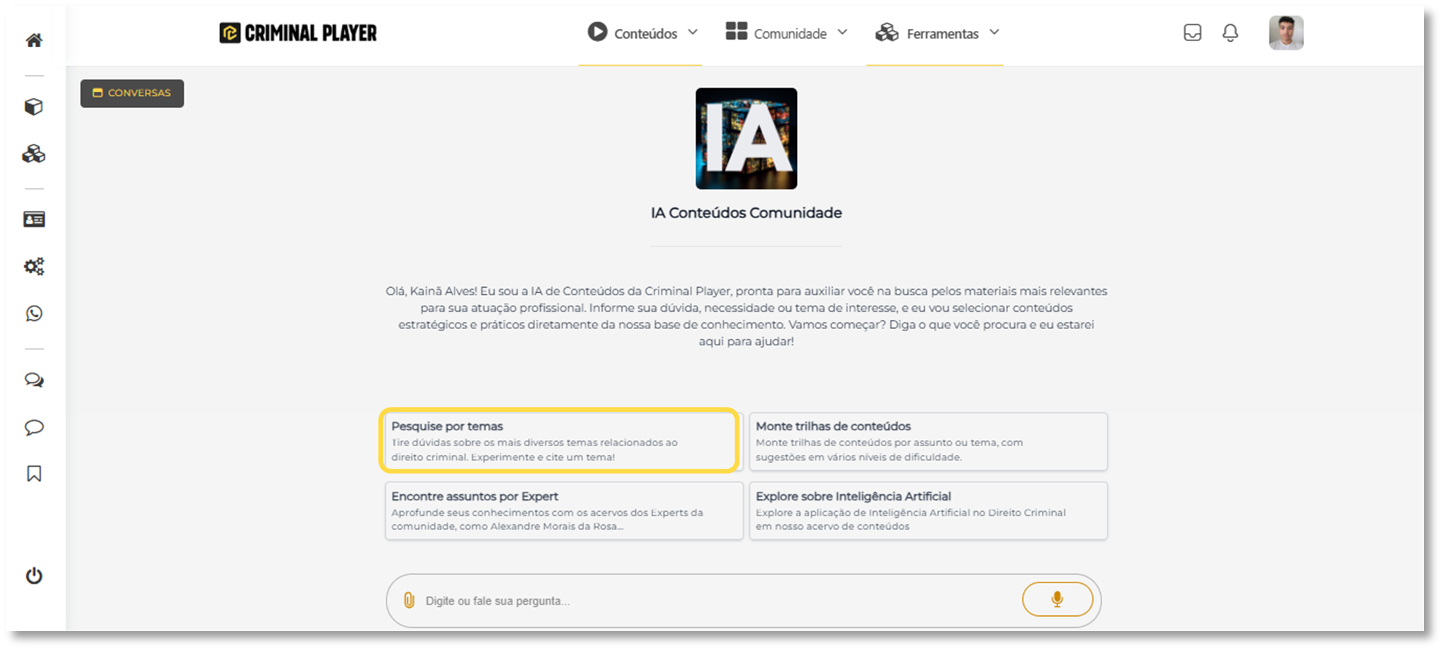 Cartão Pesquise por temas em destaque