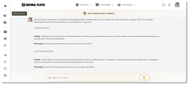 Print da área de resultado com destaque para os critérios e notas