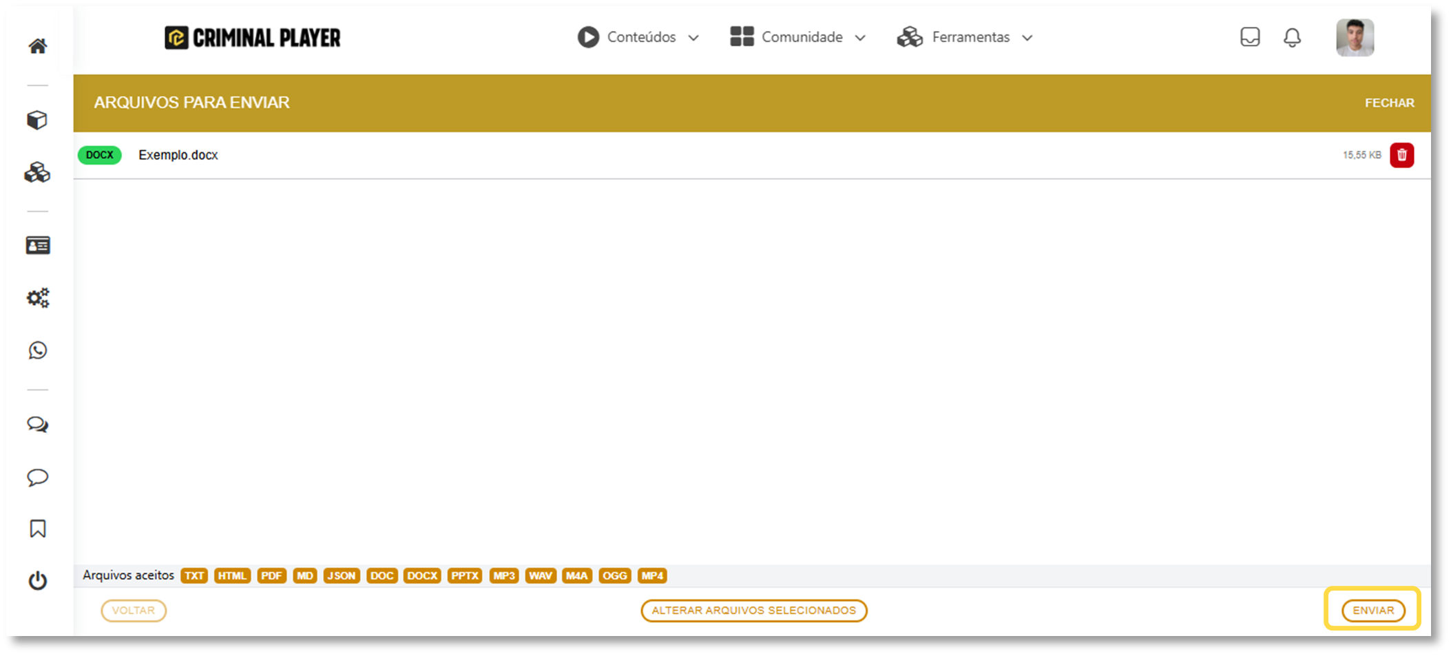 Print do campo de texto ou área de upload do ANPP