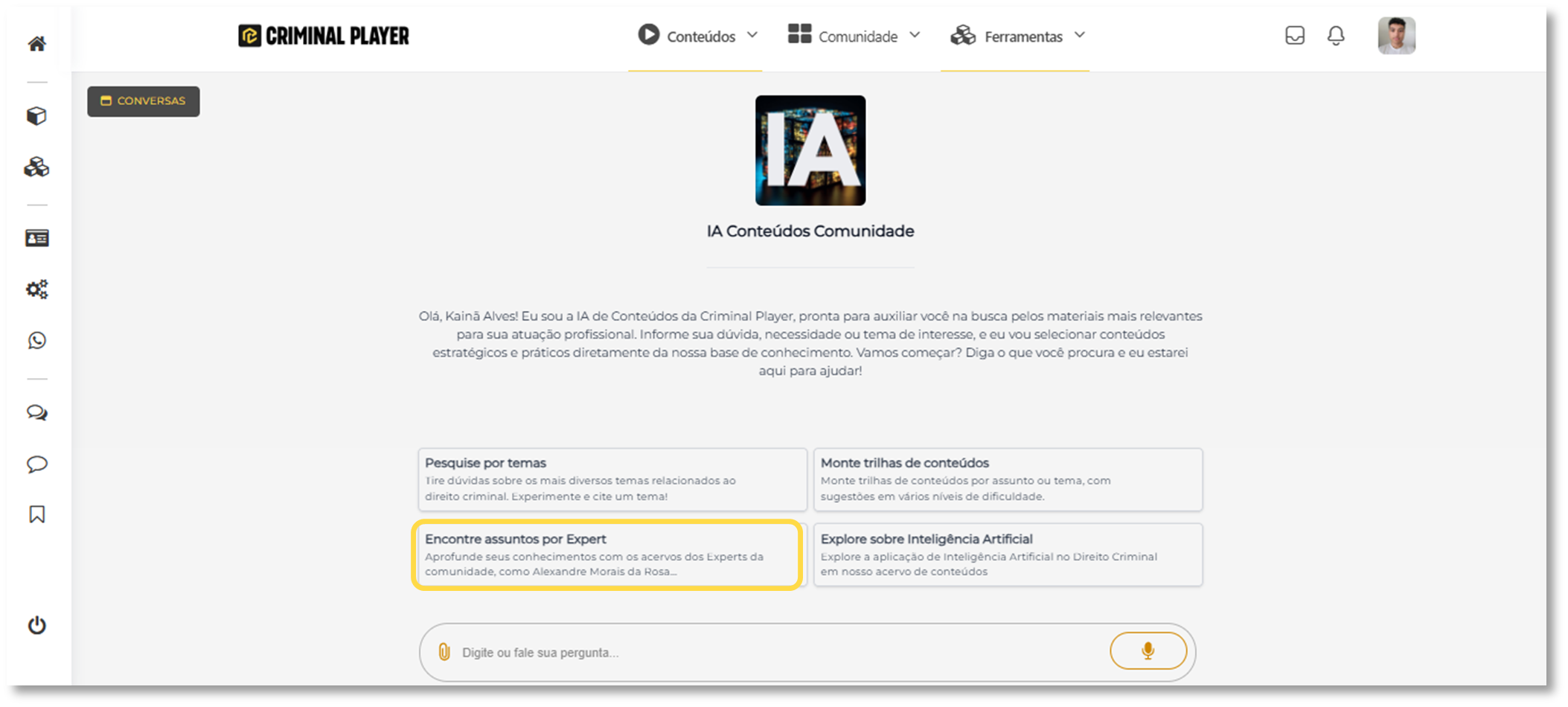 Cartão Encontre assuntos por Expert em destaque