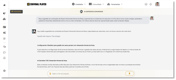 Resultado com itens organizados por assuntos do Expert