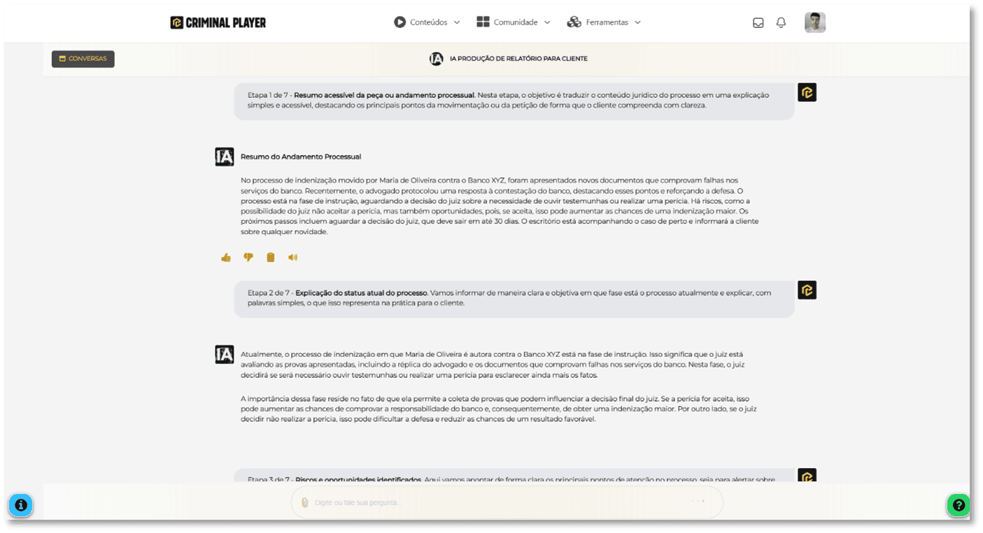 Print do relatório gerado com tópicos e linguagem simplificada