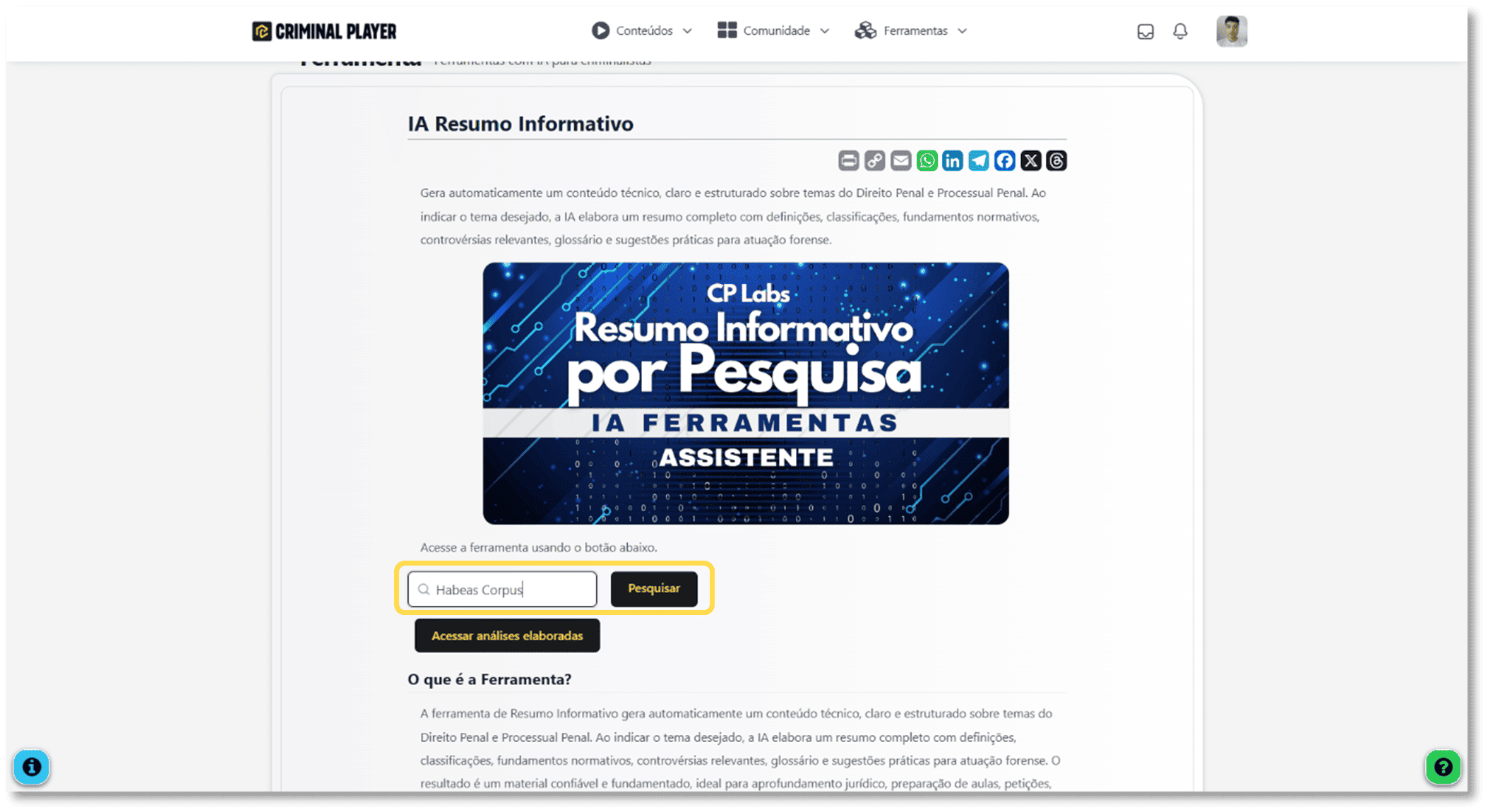 Print do campo de texto com exemplo de documento