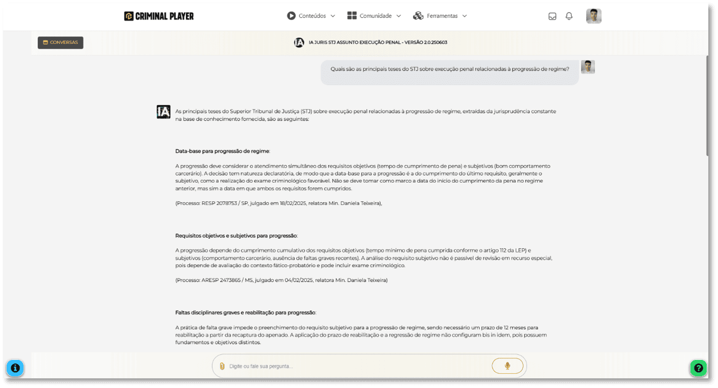 Página do assunto com teses listadas e trechos destacados