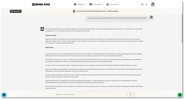 Página do relator com blocos de temas e trechos de fundamentos