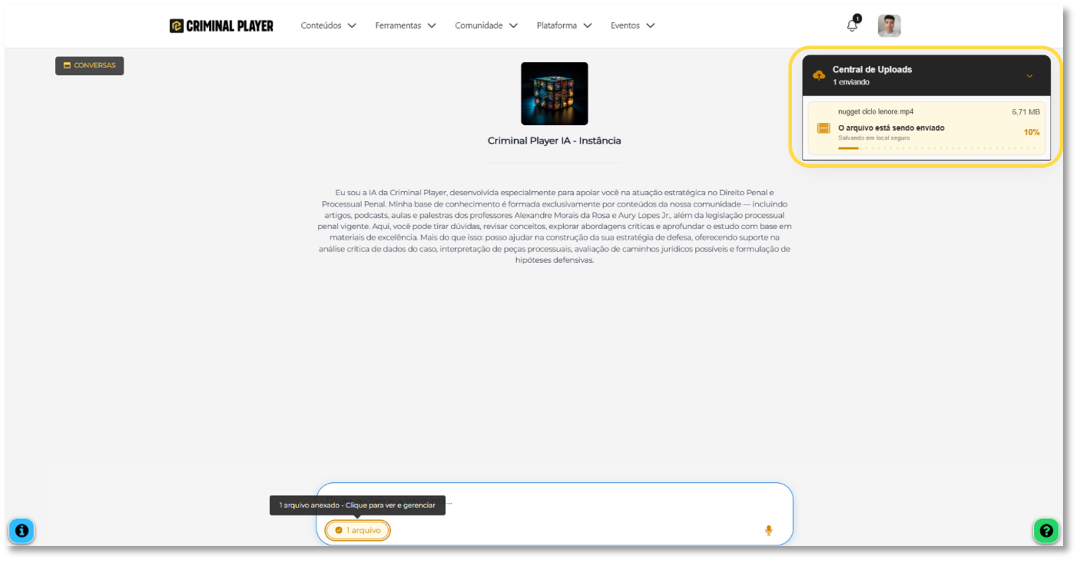 Status de arquivo processado e disponível para transcrição
