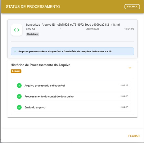 Tela de processamento do arquivo com barra de progresso