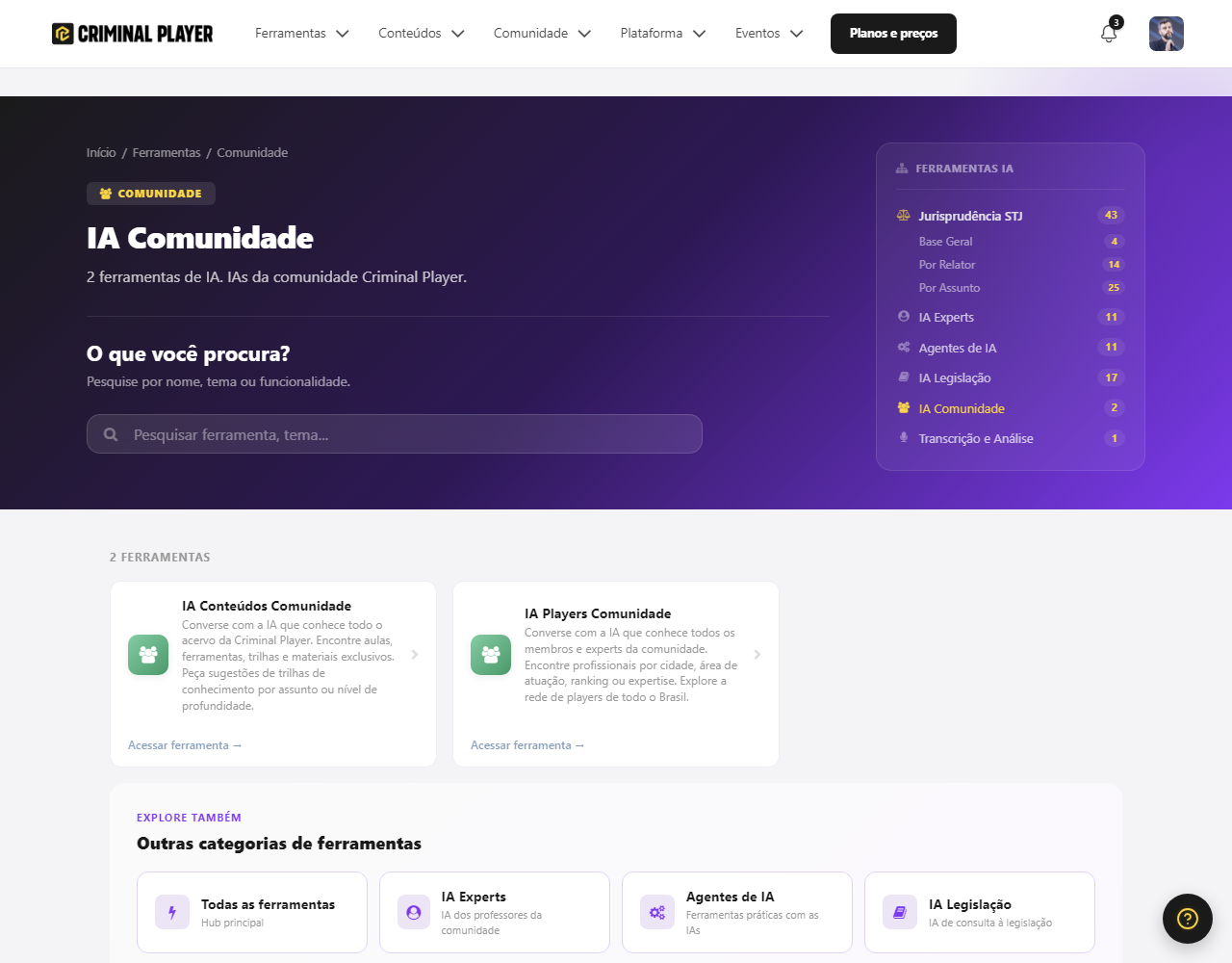 Hub das IAs da Comunidade, com a IA de Conteúdos e a IA de Players