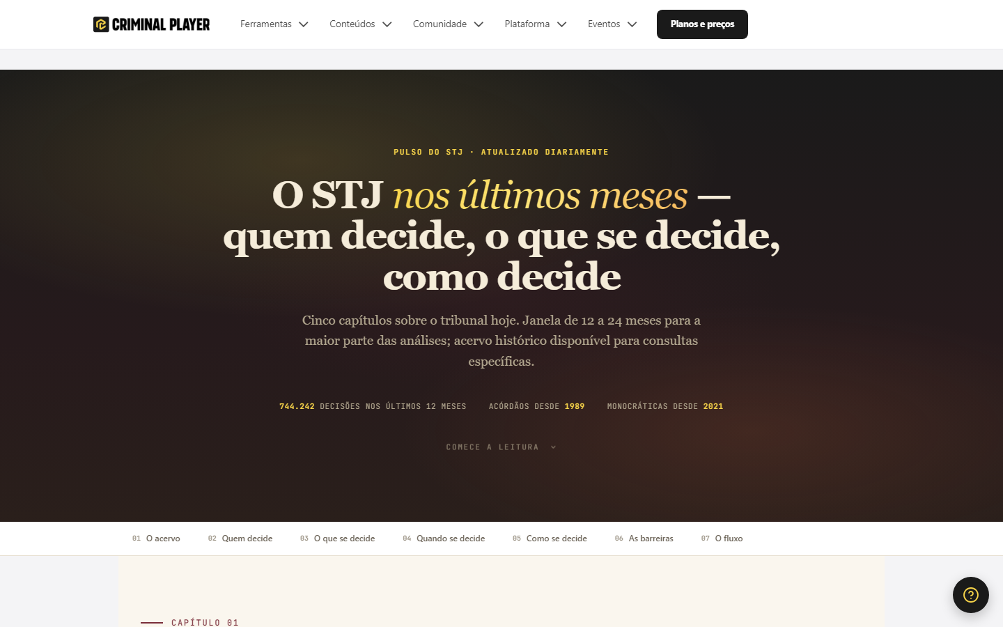 Capa do Panorama de Decisões: Pulso do STJ, com o índice dos capítulos