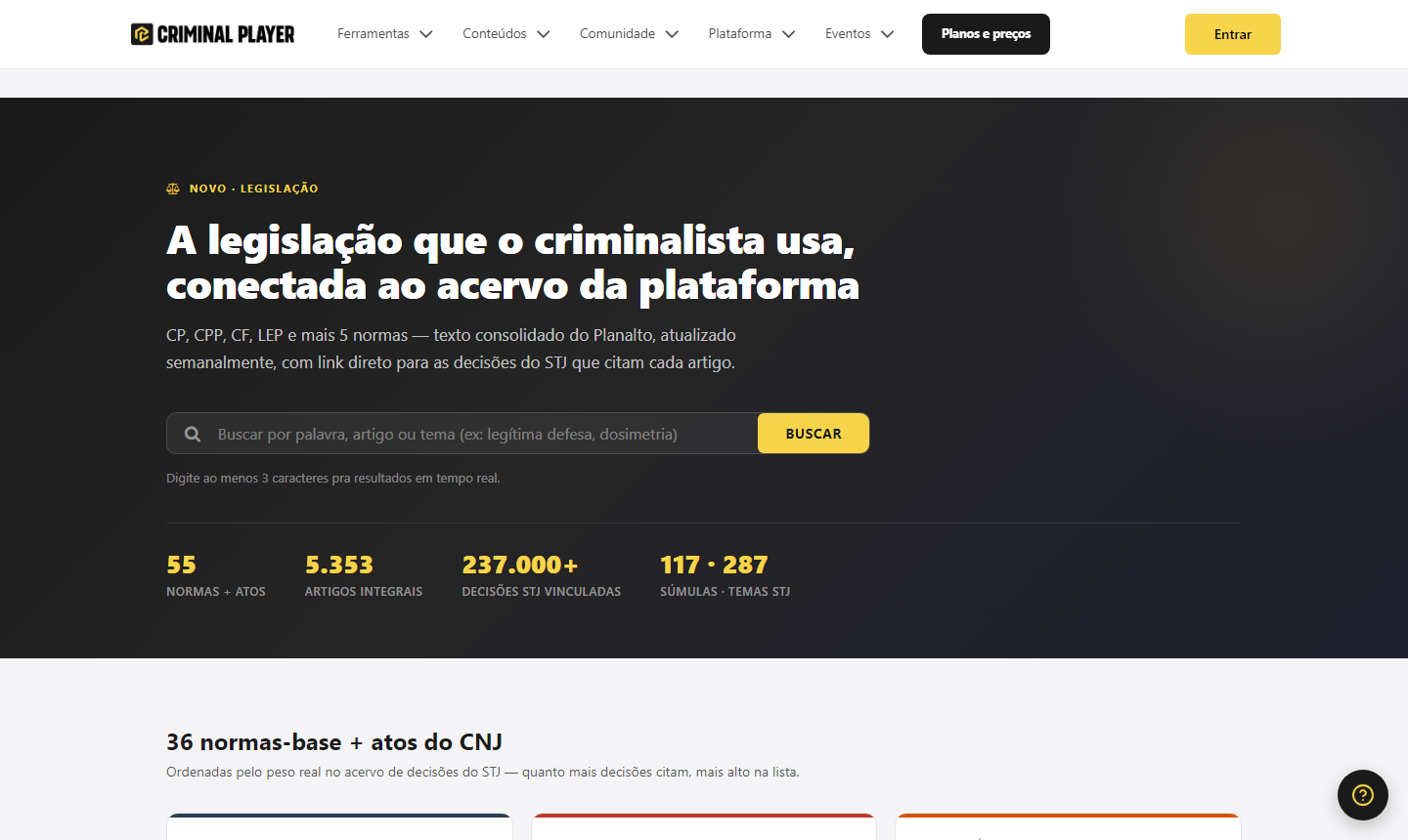 Hub da Legislação com a busca e a lista de normas