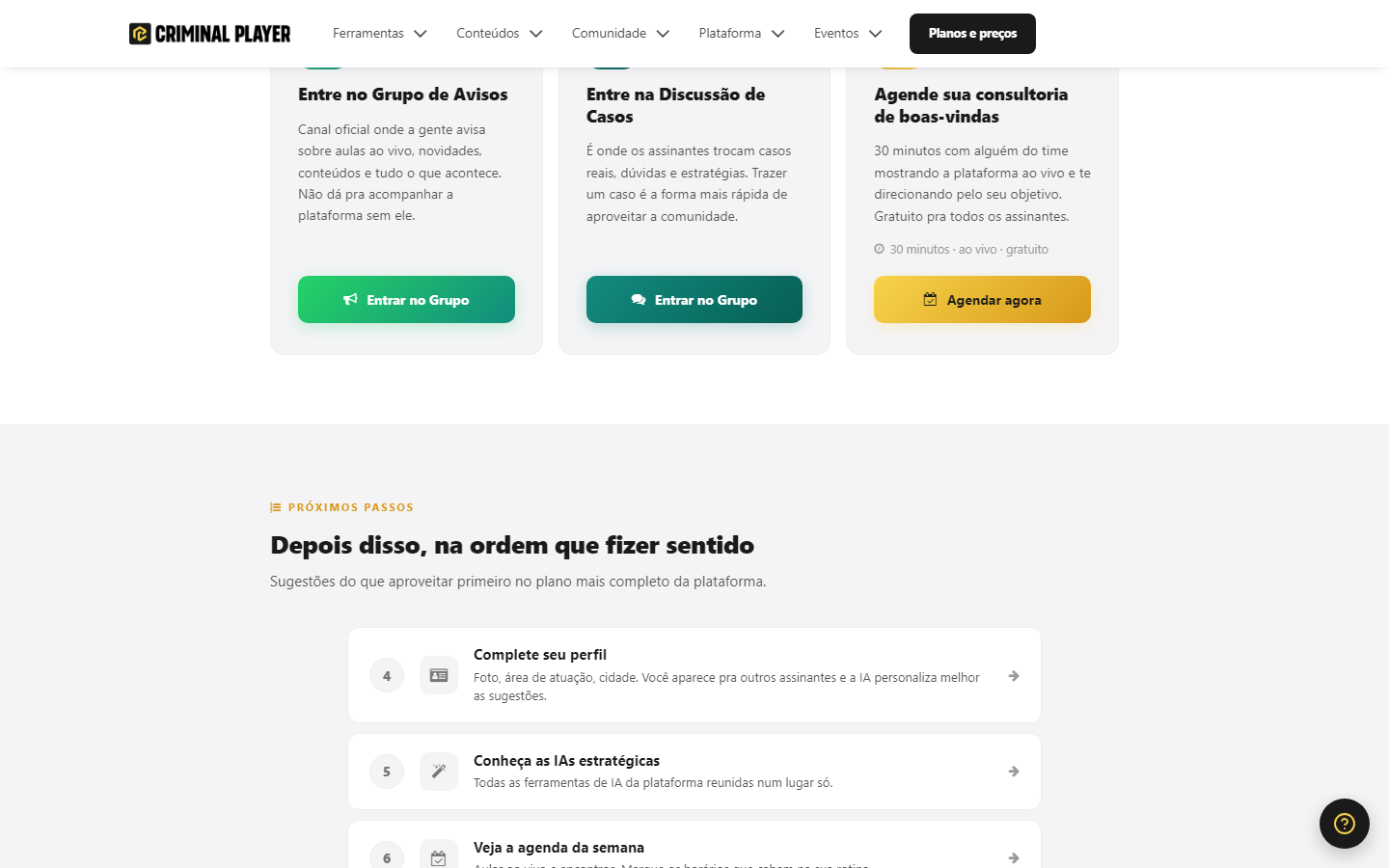 As 3 ações de ativação e o início dos próximos passos numerados