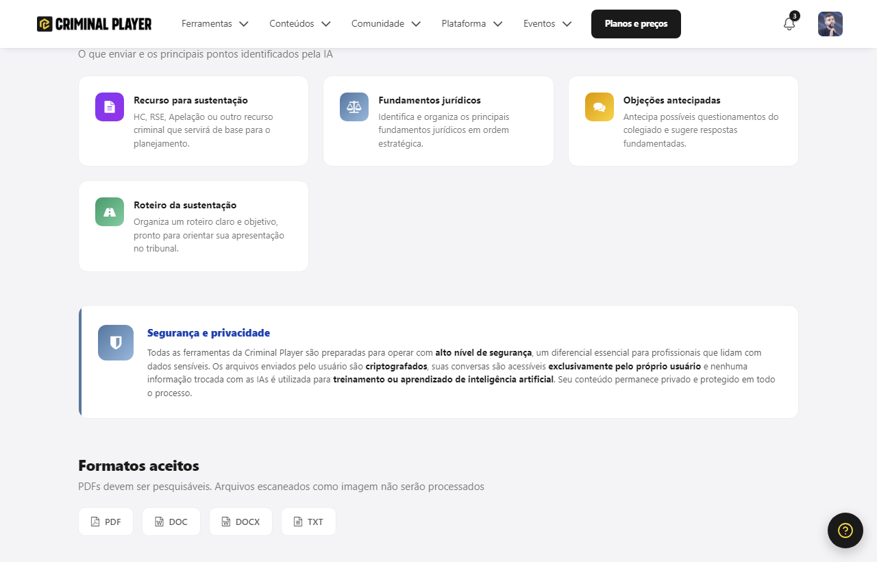 O que enviar e o que a ferramenta faz: recurso para sustentação, fundamentos jurídicos, objeções antecipadas e roteiro da sustentação