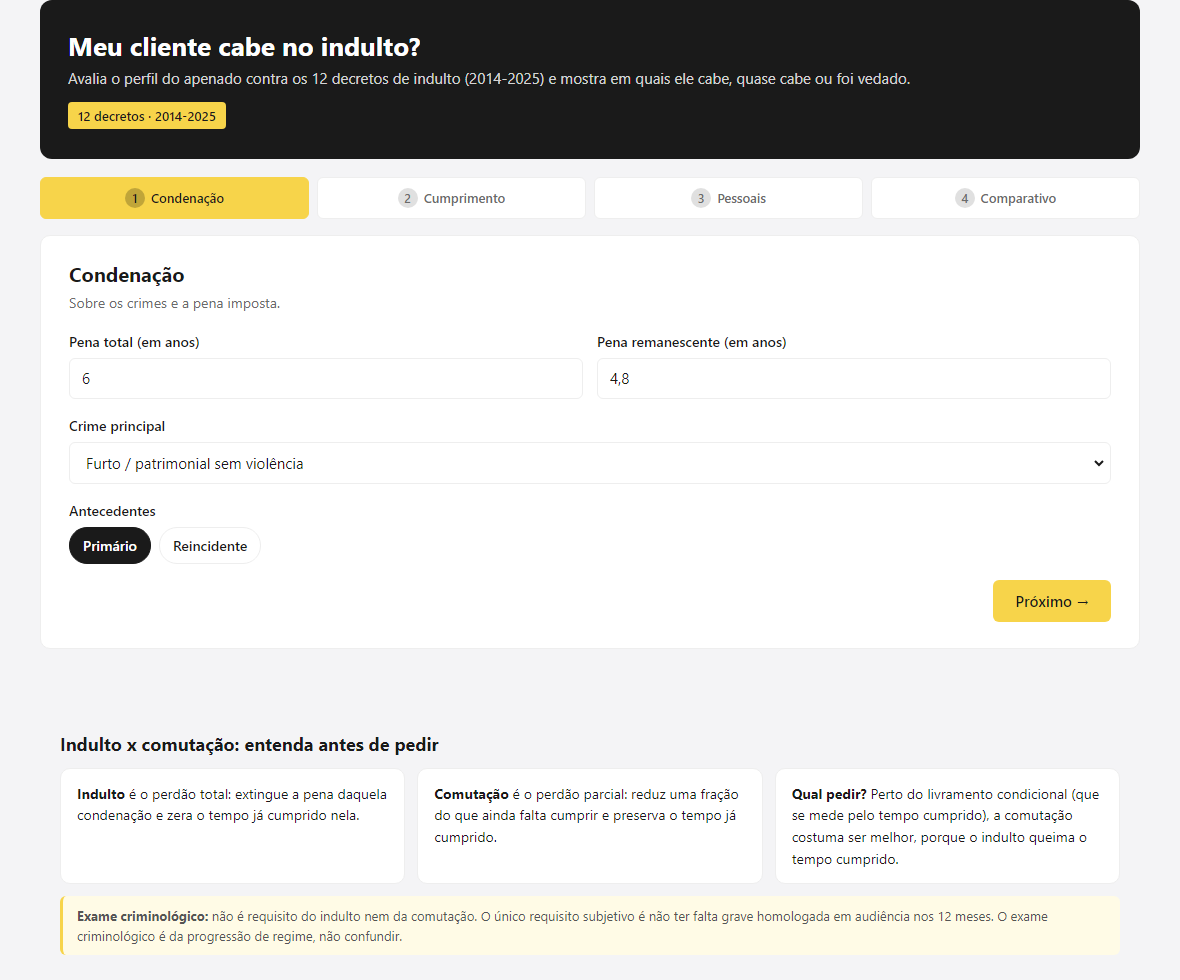 tela da ferramenta de indulto