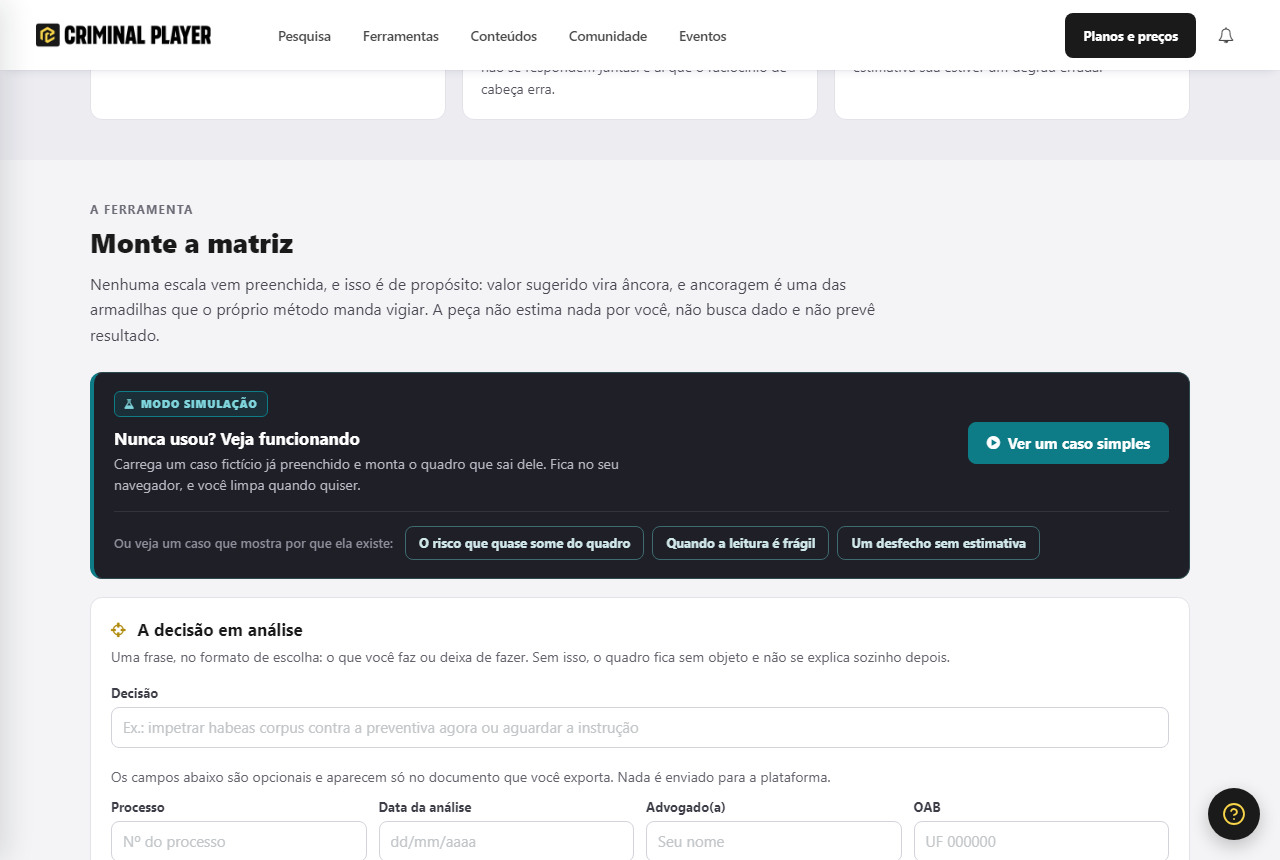 Bloco Nunca usou Veja funcionando, com o botão Ver um caso simples e três exemplos
