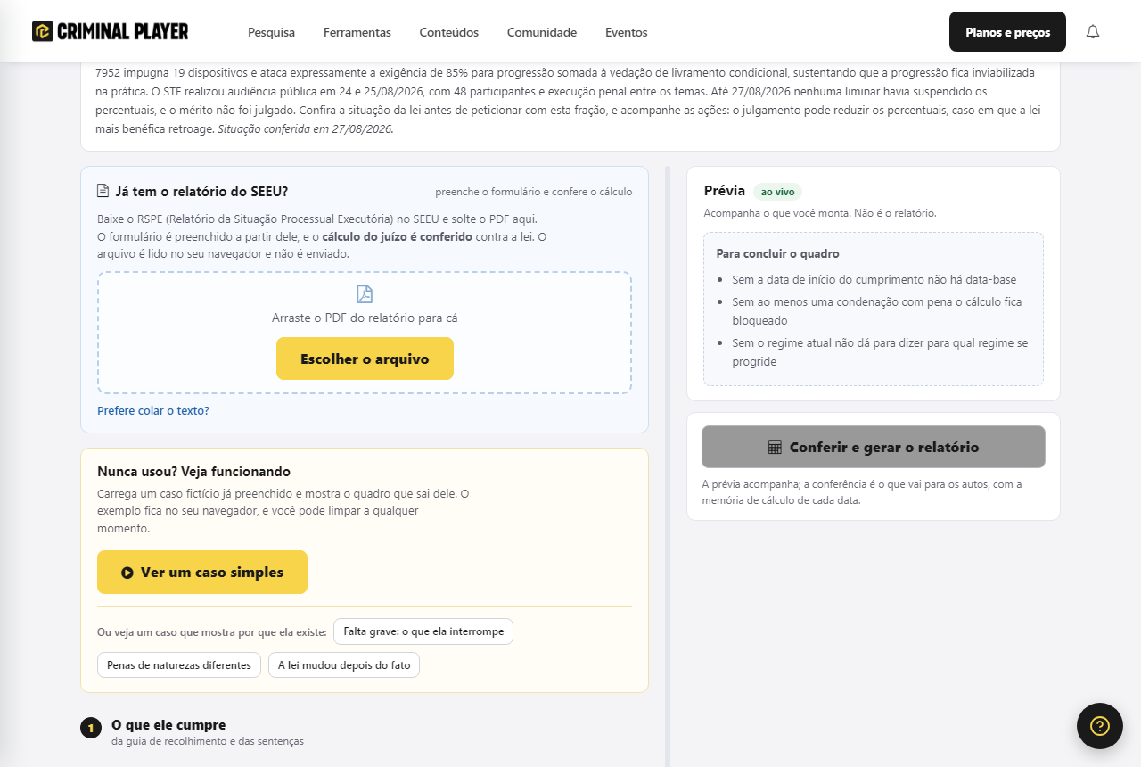 Card Já tem o relatório do SEEU?, com a área para colar o texto do RSPE e o botão Ler o relatório